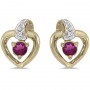 10k Yellow Gold Round Rhodolite Garnet And Diamond Heart Earrings