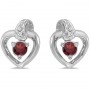 10k White Gold Round Garnet And Diamond Heart Earrings