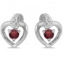 10k White Gold Round Garnet And Diamond Heart Earrings