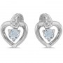 10k White Gold Round Aquamarine And Diamond Heart Earrings