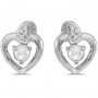 10k White Gold Pearl And Diamond Heart Earrings