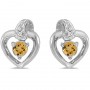 10k White Gold Round Citrine And Diamond Heart Earrings