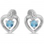 10k White Gold Round Blue Topaz And Diamond Heart Earrings