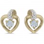 14k Yellow Gold Round Aquamarine And Diamond Heart Earrings