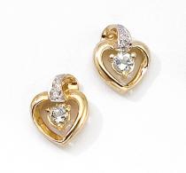 14k Yellow Gold Round Aquamarine And Diamond Heart Earrings