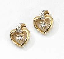 14k Yellow Gold Round White Topaz And Diamond Heart Earrings