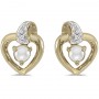 14k Yellow Gold Pearl And Diamond Heart Earrings