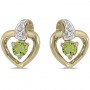 14k Yellow Gold Round Peridot And Diamond Heart Earrings