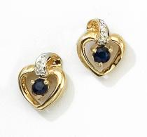 14k Yellow Gold Round Sapphire And Diamond Heart Earrings