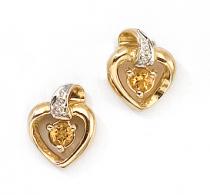 14k Yellow Gold Round Citrine And Diamond Heart Earrings