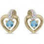 14k Yellow Gold Round Blue Topaz And Diamond Heart Earrings