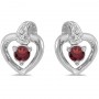 14k White Gold Round Garnet And Diamond Heart Earrings