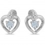 14k White Gold Round Aquamarine And Diamond Heart Earrings