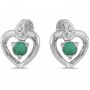 14k White Gold Round Emerald And Diamond Heart Earrings