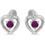 14k White Gold Round Ruby And Diamond Heart Earrings