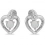 14k White Gold Round Opal And Diamond Heart Earrings