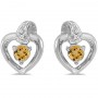 14k White Gold Round Citrine And Diamond Heart Earrings