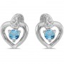 14k White Gold Round Blue Topaz And Diamond Heart Earrings