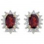 14k Yellow Gold Oval Garnet And Diamond Earrings