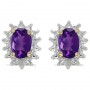 14k Yellow Gold Oval Amethyst And Diamond Earrings