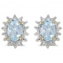 14k Yellow Gold Oval Aquamarine And Diamond Earrings