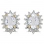 14k Yellow Gold Oval White Topaz And Diamond Earrings