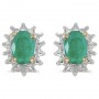 14k Yellow Gold Oval Emerald And Diamond Earrings