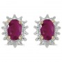 14k Yellow Gold Oval Ruby And Diamond Earrings