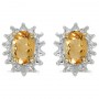 14k Yellow Gold Oval Citrine And Diamond Earrings