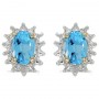 14k Yellow Gold Oval Blue Topaz And Diamond Earrings