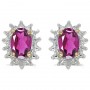 14k Yellow Gold Oval Pink Topaz And Diamond Earrings