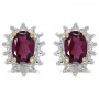 14k Yellow Gold Oval Rhodolite Garnet And Diamond Earrings