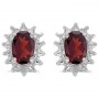 14k White Gold Oval Garnet And Diamond Earrings