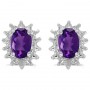 14k White Gold Oval Amethyst And Diamond Earrings