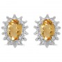 14k White Gold Oval Citrine And Diamond Earrings