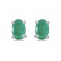 14k White Gold Oval Emerald Earrings