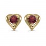 14k Yellow Gold Round Garnet Heart Earrings