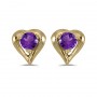 14k Yellow Gold Round Amethyst Heart Earrings