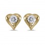 14k Yellow Gold Round White Topaz Heart Earrings