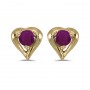 14k Yellow Gold Round Ruby Heart Earrings