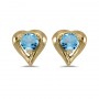 14k Yellow Gold Round Blue Topaz Heart Earrings