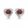 14k White Gold Round Garnet Heart Earrings