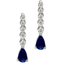 14K White Gold Graduated Diamond and Pear Sapphire Drop Earrings