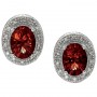 14K White Gold 8x6 Oval Garnet and Diamond Earrings