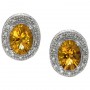 14K White Gold 8x6 Oval Citrine and Diamond Earrings