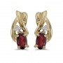 14k Yellow Gold Oval Garnet And Diamond Earrings