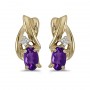 14k Yellow Gold Oval Amethyst And Diamond Earrings