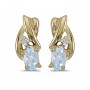 14k Yellow Gold Oval Aquamarine And Diamond Earrings