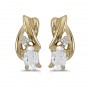 14k Yellow Gold Oval White Topaz And Diamond Earrings