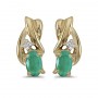 14k Yellow Gold Oval Emerald And Diamond Earrings